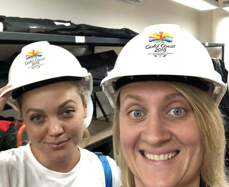 On site in hard hats before the Games